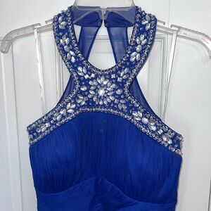 Xscape Royal Blue Evening Dress with Jeweled Neckline